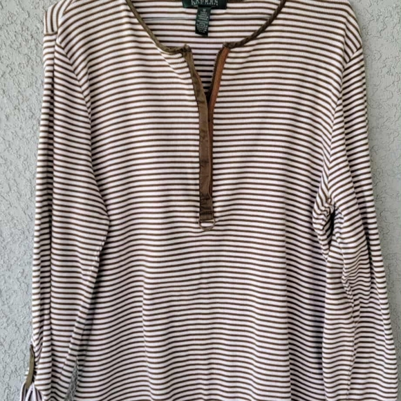 Lauren Ralph Lauren Brown Striped Women's Top - Picture 6 of 11